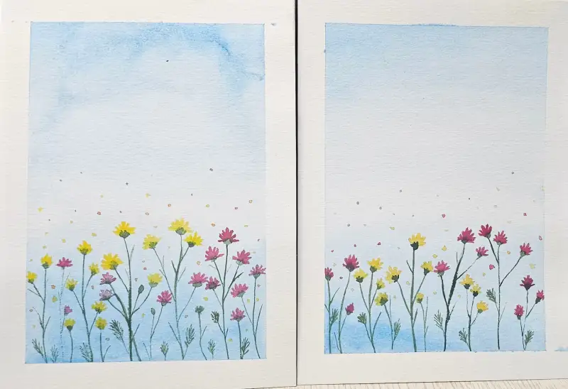 미젤로수채물감,화방넷드로잉로그,드로잉로그,드로잉챌린지1기,2주차,하늘그리기,코스모스