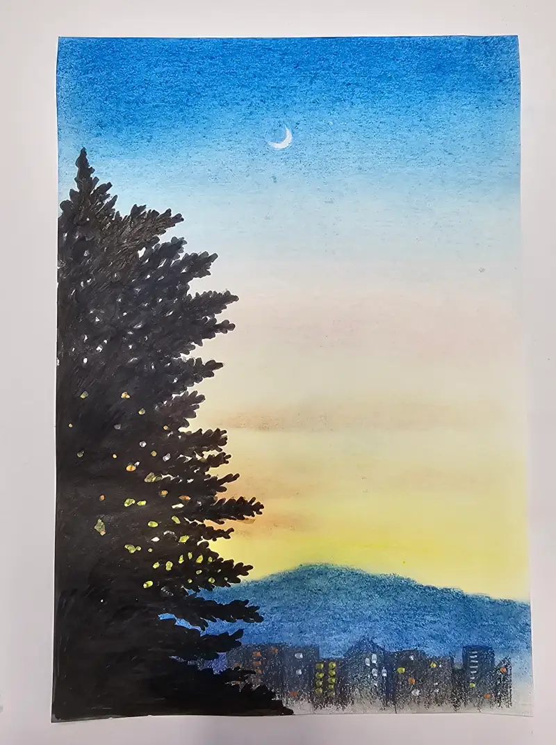 화방넷드로잉로그,파스텔,마카,색연필,하늘,초승달,손톱달