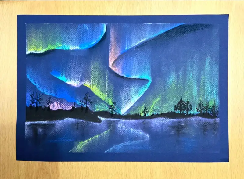 드로잉로그,문교,문교파스텔,파스텔전용지,파스텔,문교파스텔페이퍼,파스텔화,파스텔풍경화,오로라,오로라그림,하늘그리기,드로잉로그1기,드로잉로그1기2주차,밤하늘,마스킹테이프,픽사티브,드로잉로그2주차