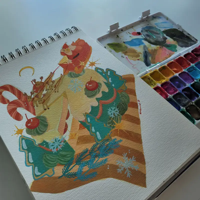 니카포스터물감,캔손믹스미디어,케이크,디저트