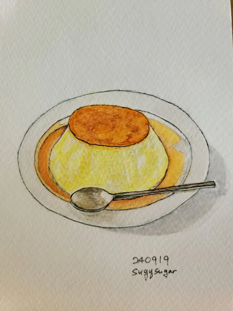 화방넷드로잉로그,드로잉로그,디저트,푸딩,신한수채물감,스테들러피그먼트라이너,스테들러화이트브러쉬,화과자,코픽멀티라이너