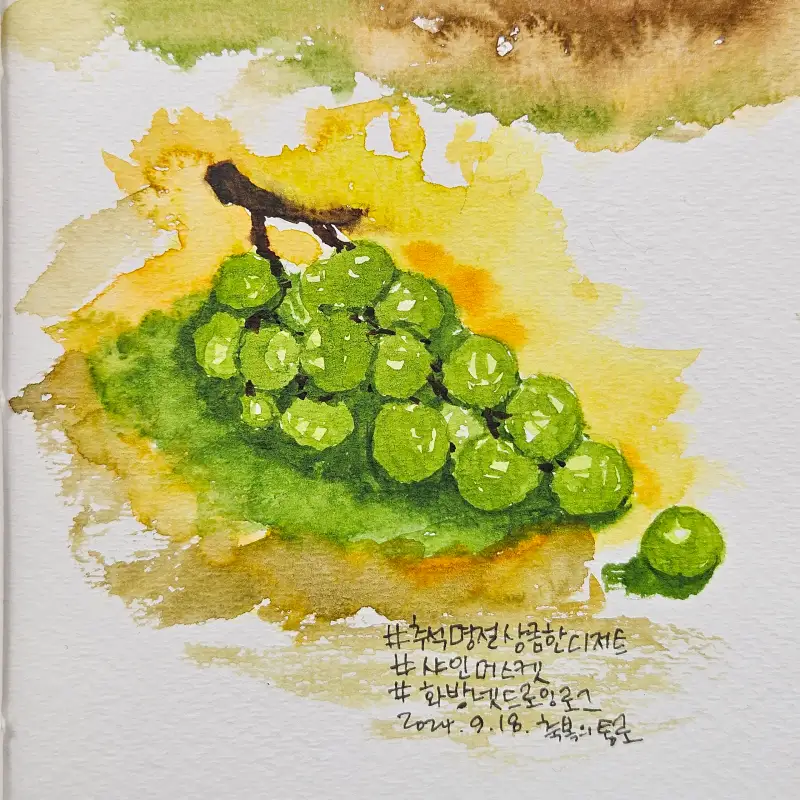 화방넷드로잉로그,상큼한샤인머스켓,3주차디저트,수채고체물감