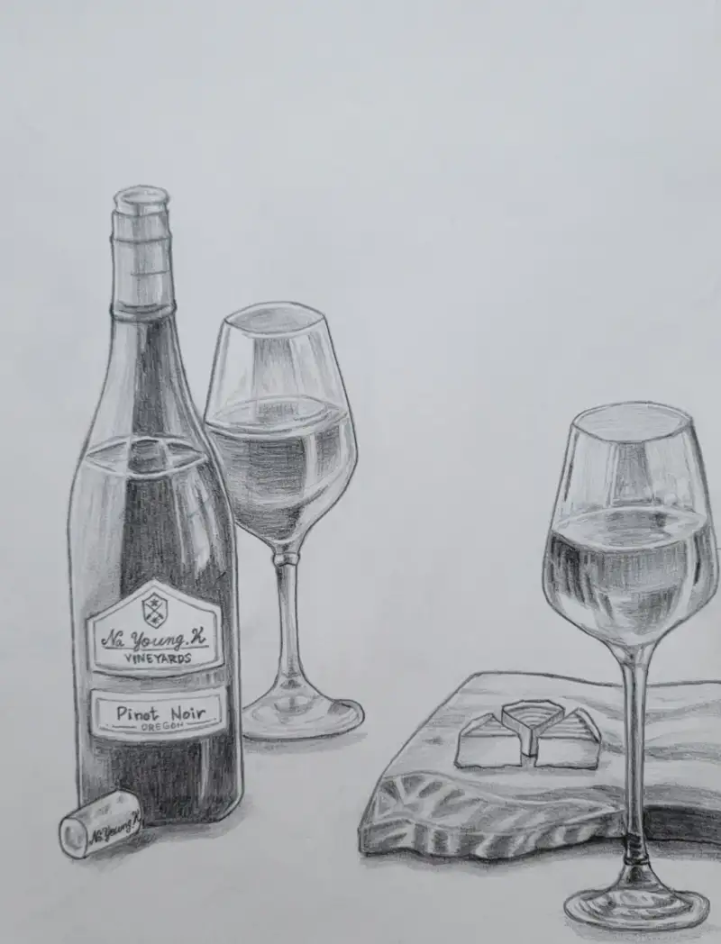 드로잉로그,화방넷,와인과치즈,연필화