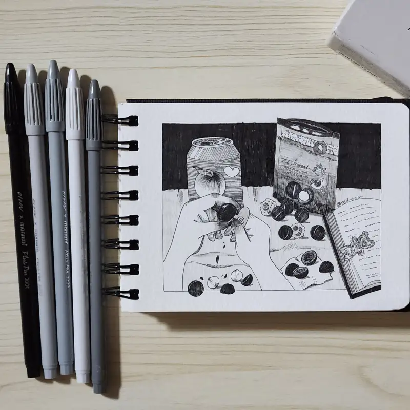 피그먼트,펜,흑백