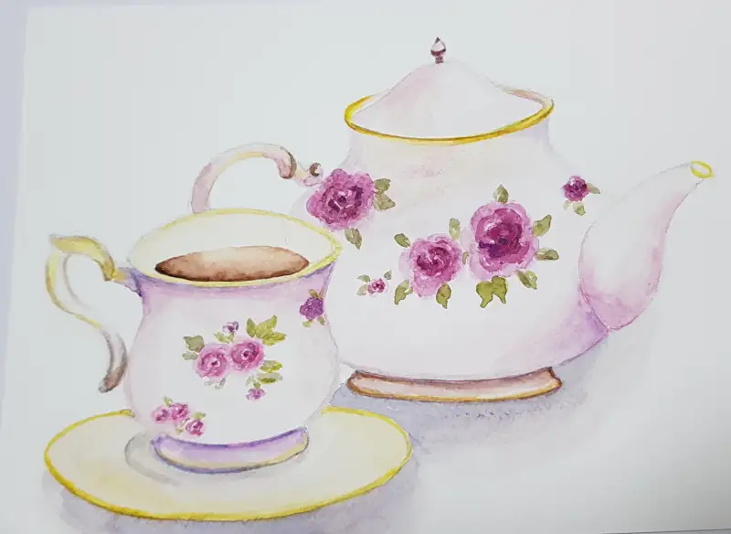 티파티,커피잔,티팟,엔틱잔,엔틱찻잔,로얄알버트,드로잉로그,화방넷,커피잔수채화