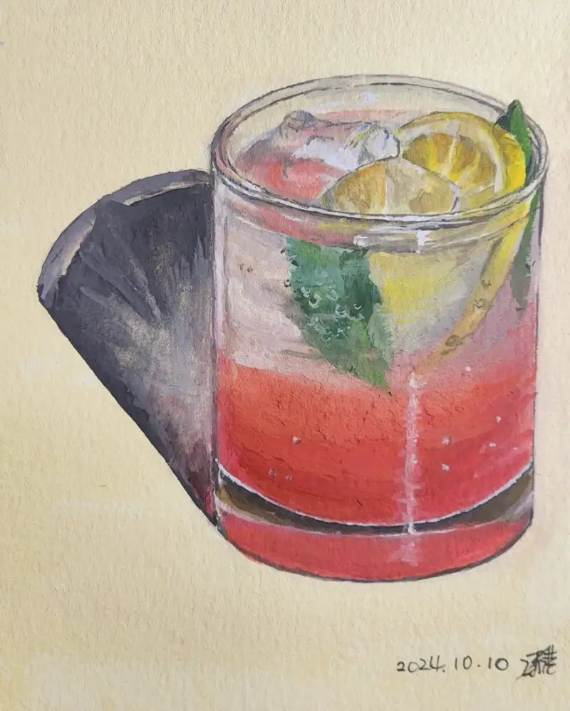 화방넷드로잉로그,드로잉로그,과슈,정물,유리컵,자몽주스,미젤로과슈