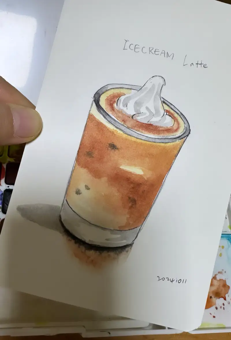 화방넷드로잉로그,컵,아이스크림라떼,coffee,수채화