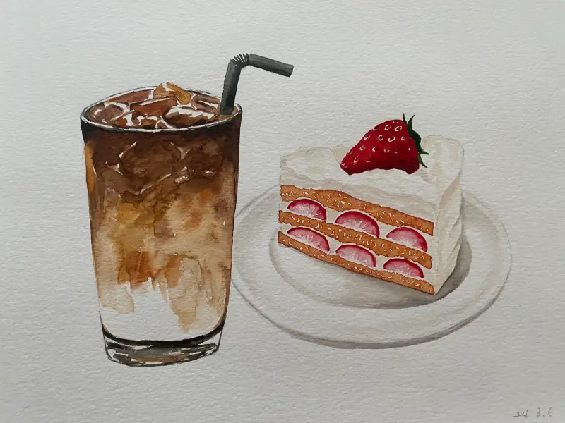 아이스라떼,컵그리기,드로잉로그2기,수채화,디저트와함께