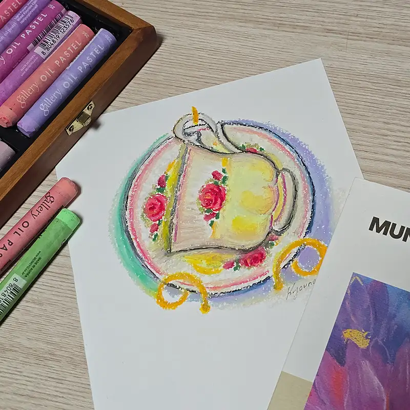 커피잔,장미그림,문교파스텔,초록빛아트,파스텔패드,드로잉로그,화방넷드로잉로그