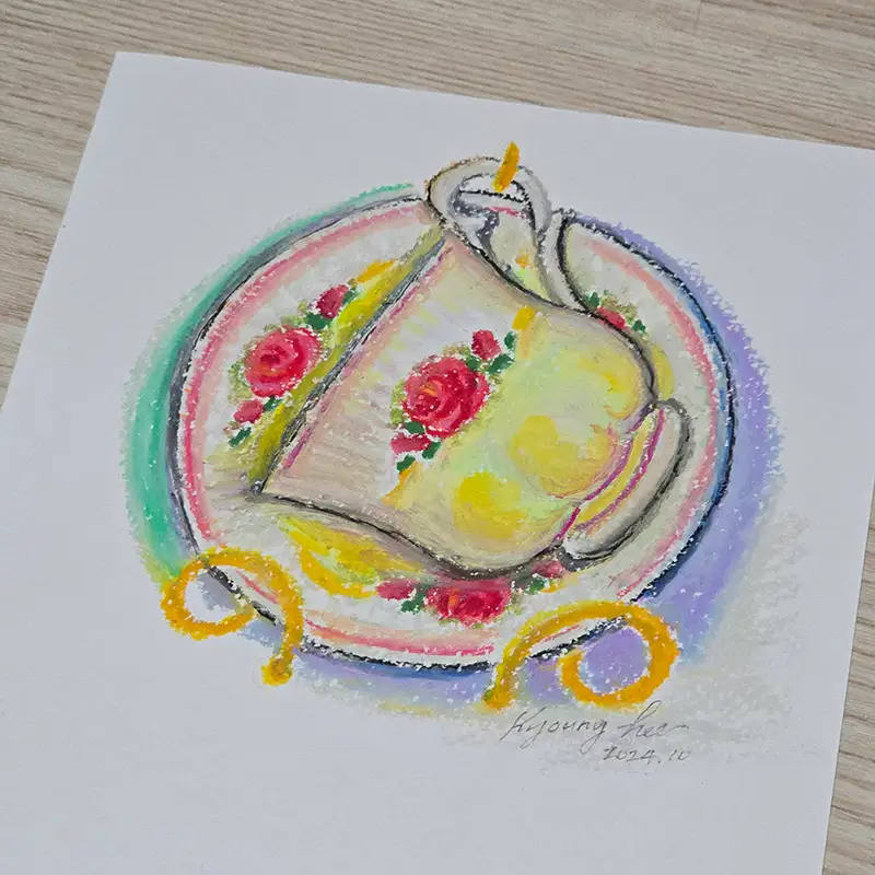 커피잔,문교파스텔,초록빛아트,파스텔패드,드로잉로그,화방넷드로잉로그