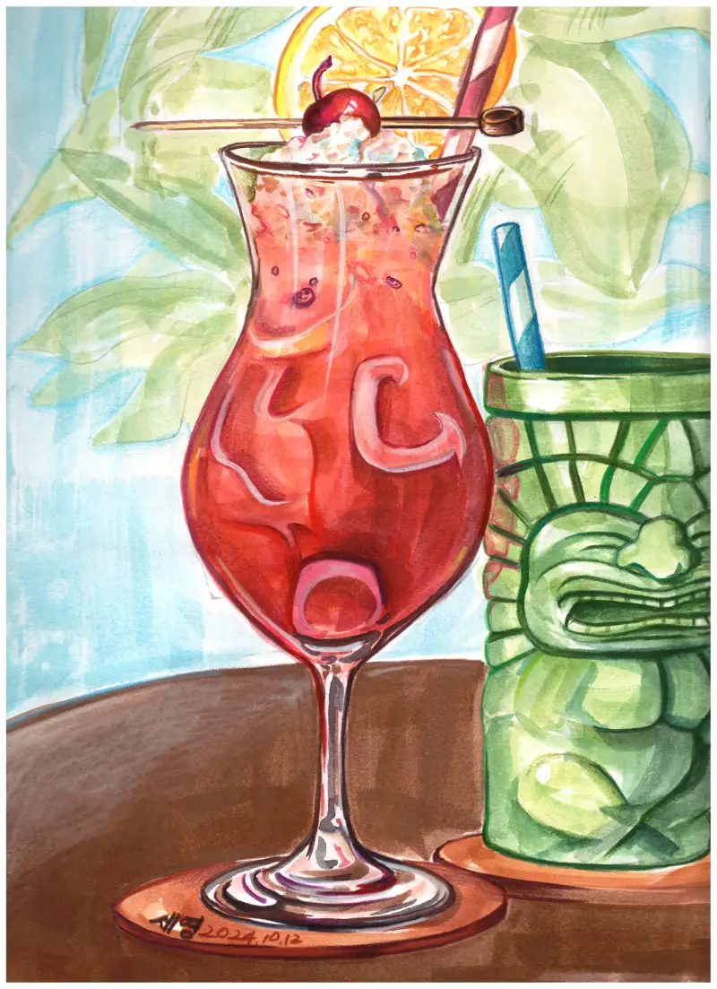 드로잉로그챌린지,드로잉로그2기,드로잉로그,컵,수채화,색연필,칵테일,펍