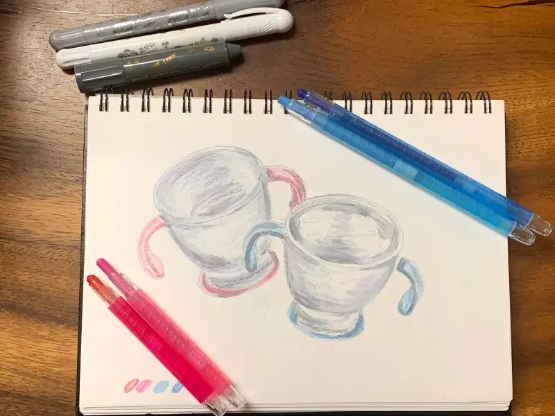 드로잉로그1주차,컵,돌돌이색연필,파스넷,화방넷드로잉로그