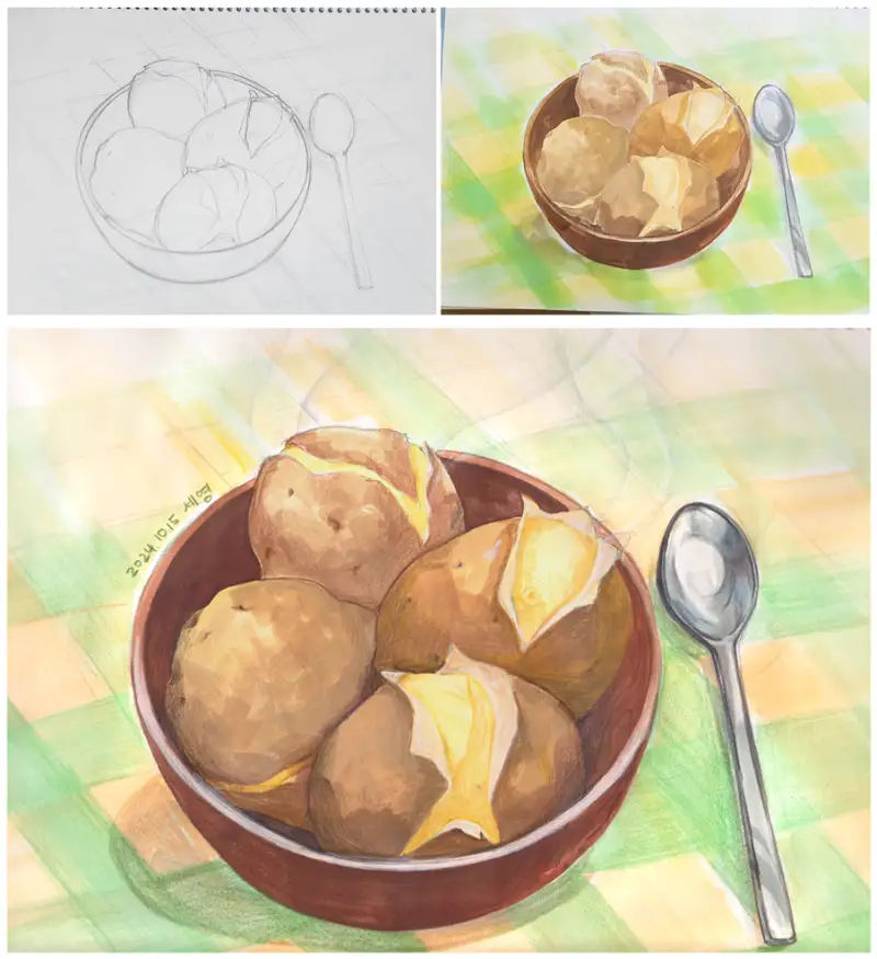 드로잉로그챌린지,드로잉로그2기,드로잉로그,수채화,색연필,과정샷