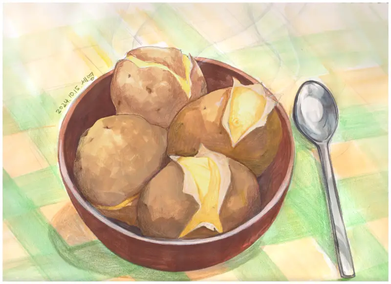 드로잉로그챌린지,드로잉로그2기,드로잉로그,채소,감자,찐감자,포슬포슬,수채화,일러스트,색연필