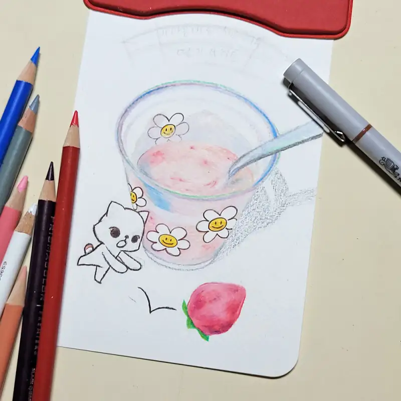 프리즈마,색연필,윈저앤뉴튼,파인라이너,사물일러스트,사물드로잉