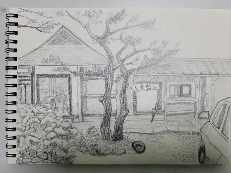 드로잉로그,화방넷,밥집,가게,연필화,두번째챌린지