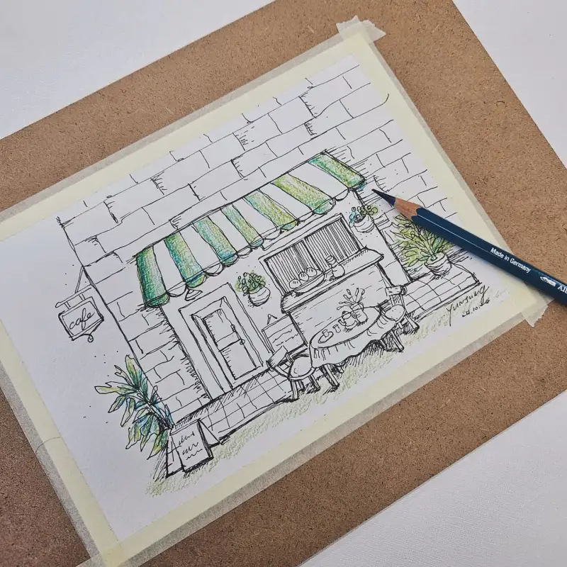 드로잉로그2기,가게,파버카스텔,색연필채색