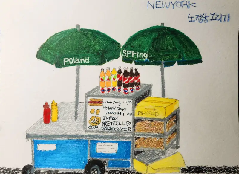 드로잉로그,드로잉로그2기,3주차_가게그리기,뉴욕노점상,prismawatercolorpencils