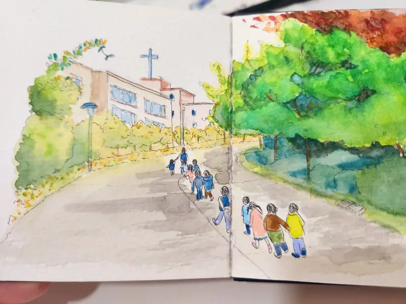 가을산책,드로잉로그,가을,수채화그림