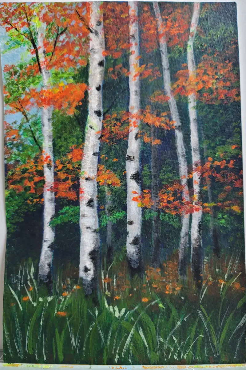 드로잉로그,화방넷,세번째챌린지도전!,아크릴화,알파아크릴물감,아크릴패드,자작나무숲,가을,단풍