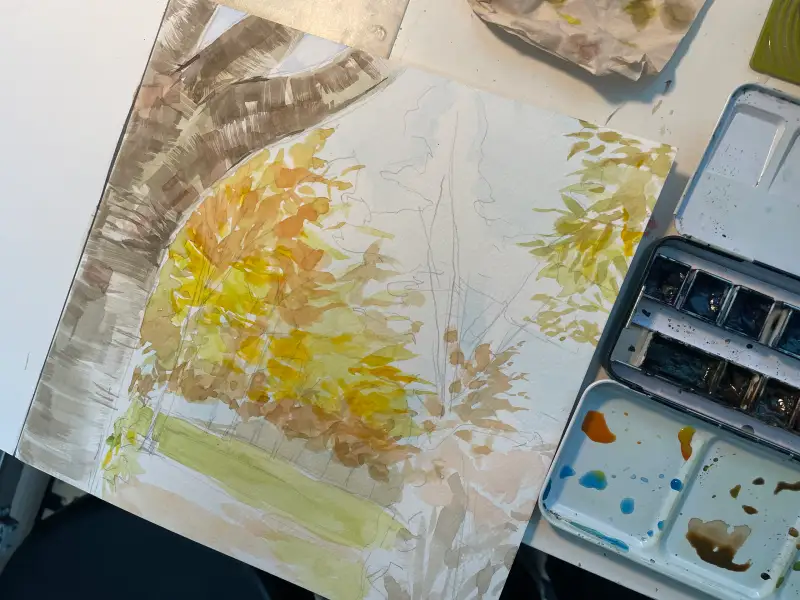 신한수채화물감,화홍700R붓,밑색칠