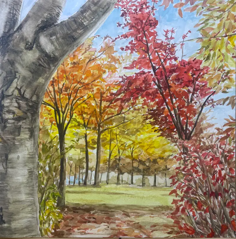 가을로가는길,살짝지저분해짐,모로가도가을로가자,세르지오수채패드,종이가좋네,화홍700R붓,붓도좋네,신한수채화물감,물감도좋네