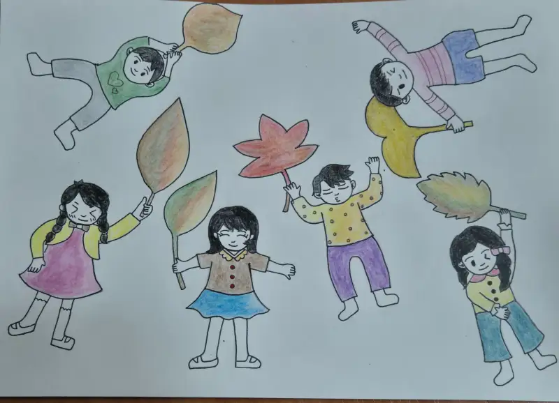 화방넷드로잉로그,가을,낙엽타고,노는,아이들,파버카스텔,수채색연필