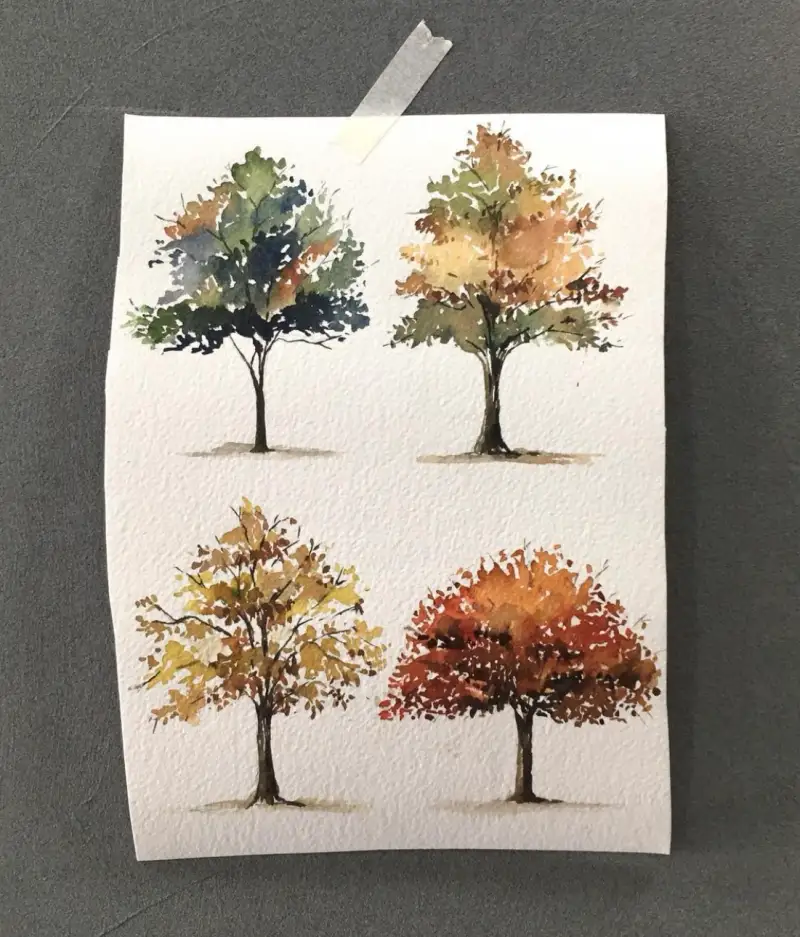 가을나무,단풍,은행나무,낙엽,나무그림,수채화,그림그림수채화,그림그리기