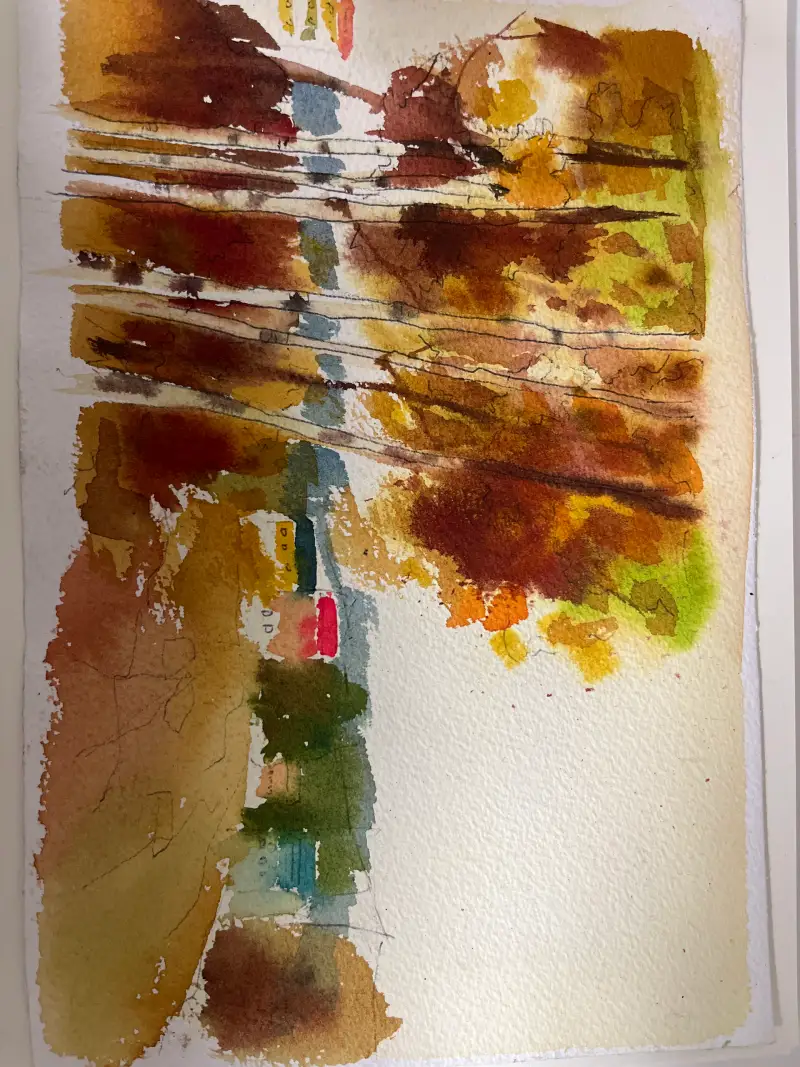 수채화,가을풍경