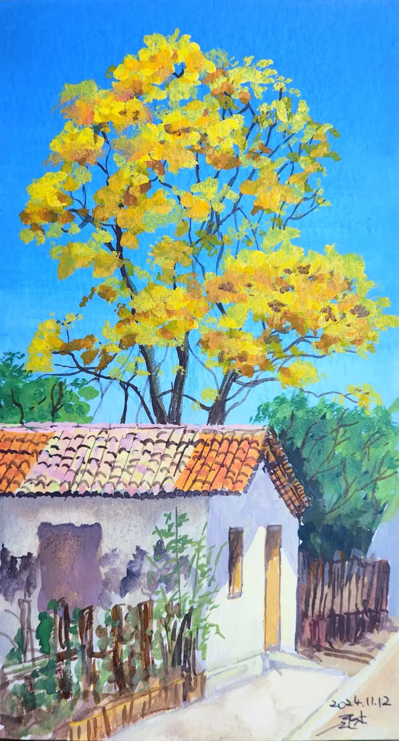 드로잉로그,화방넷드로잉로그,미젤로과슈,과슈,가을,풍경