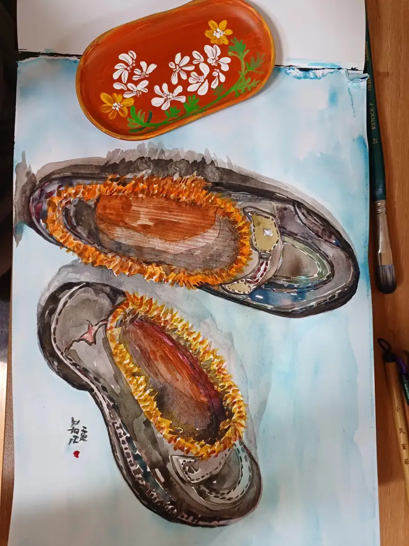 고체수채화,드로잉로그화방넷,3기2주차,신발,털신