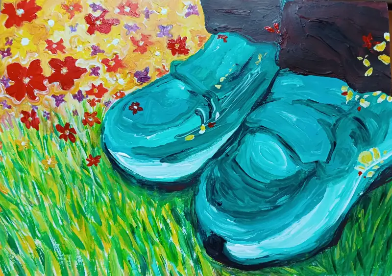 드로잉로그화방넷,신발,2주차,꽃길,아크릴,과정