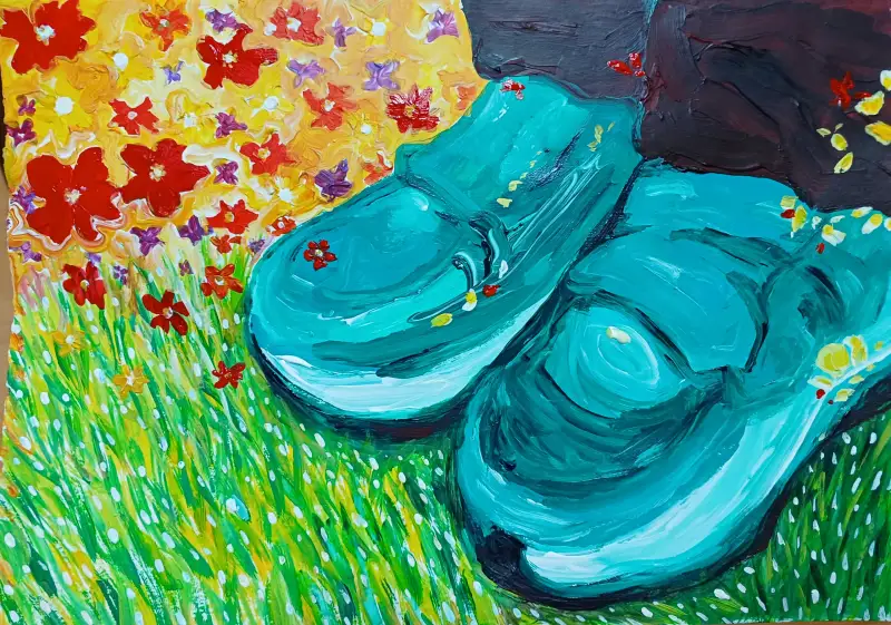 완성,아크릴,화방넷드로잉로그,신발,꽃길