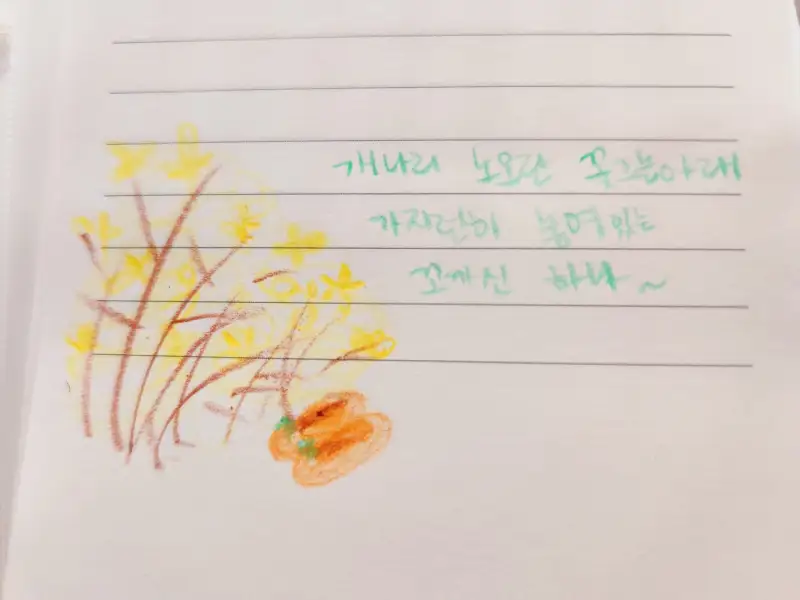 개나리노란꽃그늘아래,신발,꼬까신하나,드로잉로그