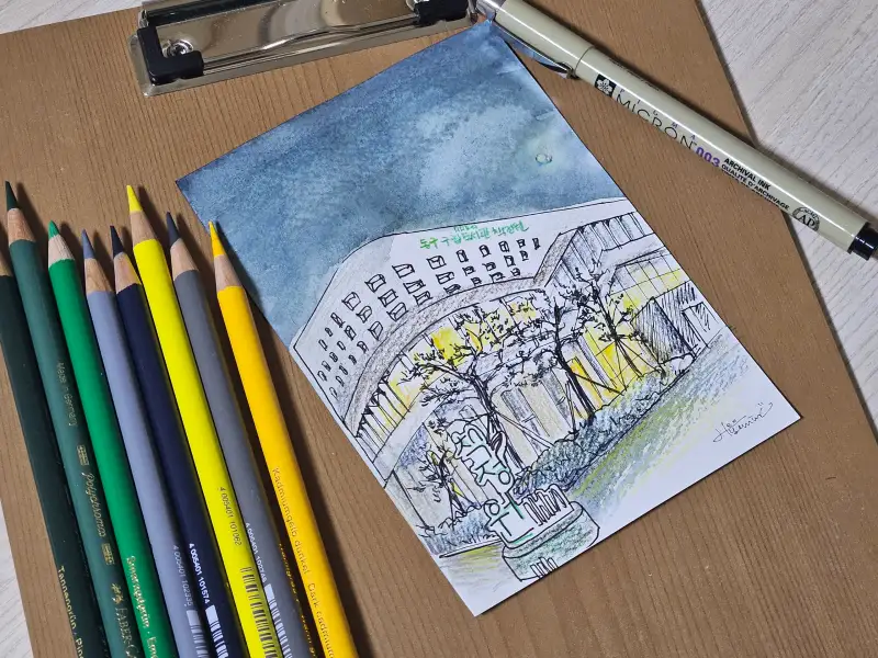 화방넷드로잉로그,드로잉로그,사용한재료,파브리아노,파버카스텔,미젤로,사쿠라피그마,화홍,색연필,수채물감