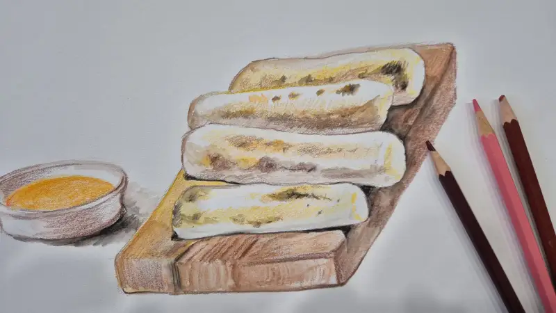 겨울간식,수채화색연필,가래떡,드로잉로그4기