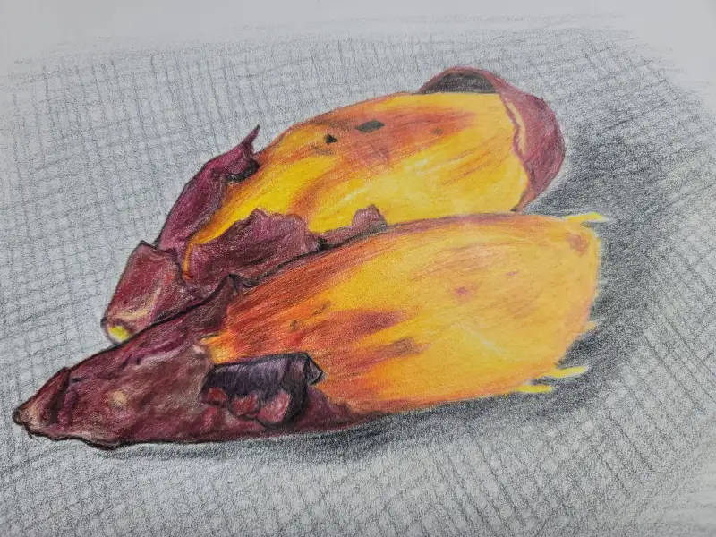 드로잉로그,화방넷,챌린지,색연필화,프리즈마칼라,유성색연필,군고구마,겨울간식