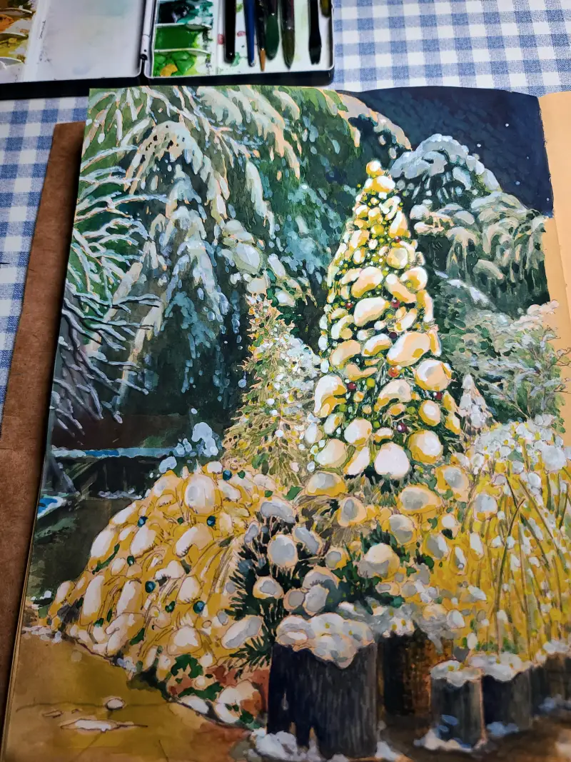 화방넷드로잉로그,수채화,크리스마스트리,크리스마스장식,야경,폭설,눈풍경,나무그리기