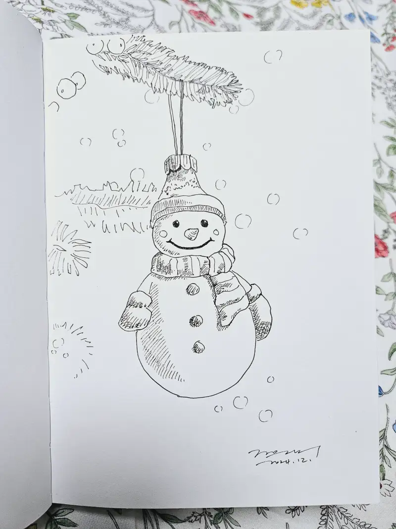 드로잉로그4기,눈사람,오너먼트,코픽멀티라이너0.1,삼원아트스퀘어,드로잉펜