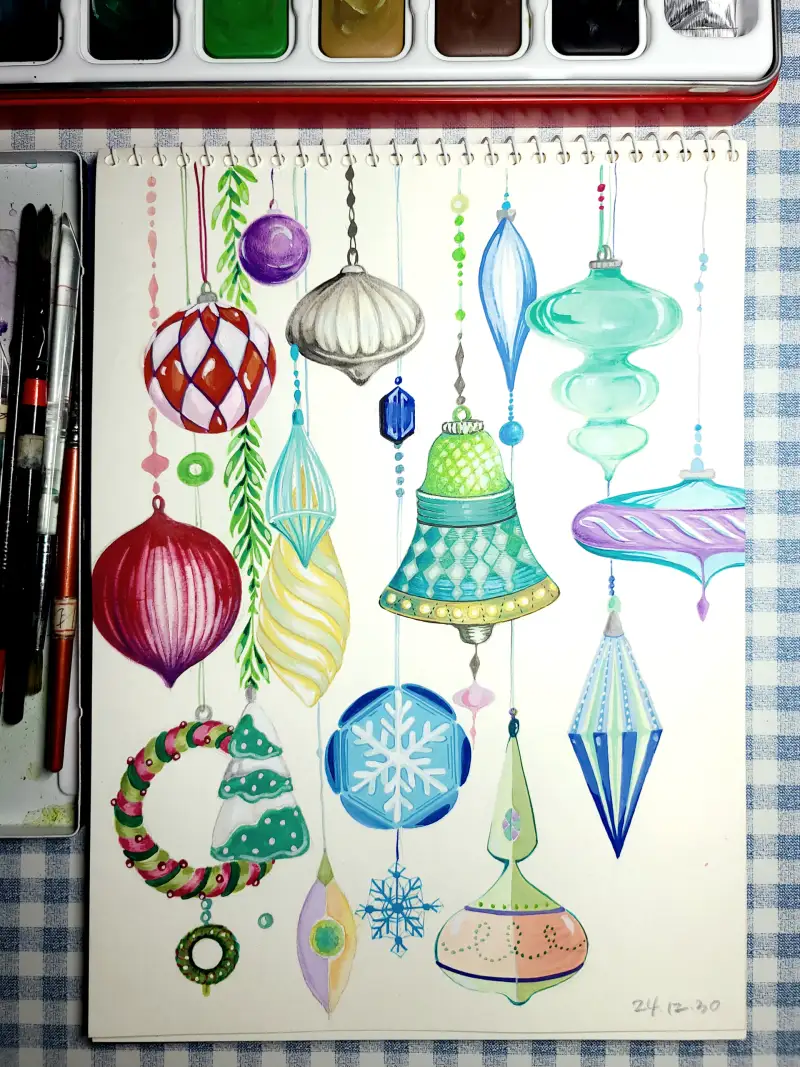 화방넷드로잉로그,드로잉로그4기,메리크리스마스,오너먼트,과슈