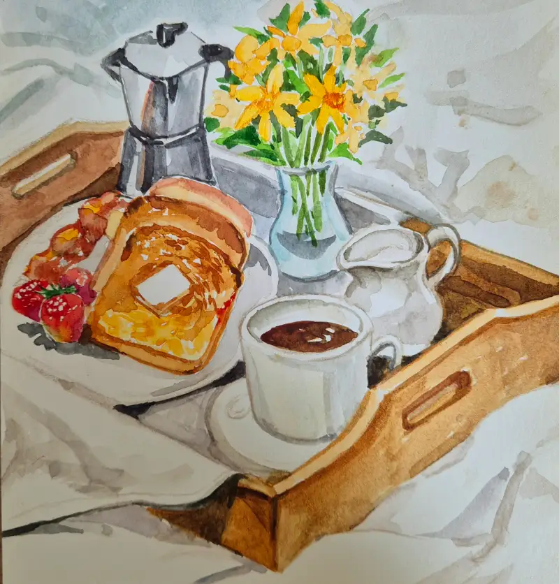 드로잉로그4기,나아게주는선물,늦잠그리고아침,수채화