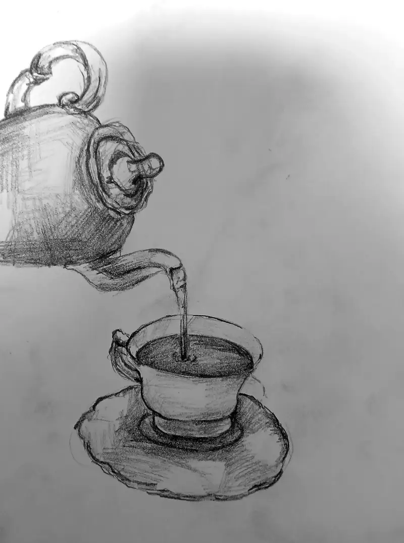 소묘,찻잔,주전자,연필