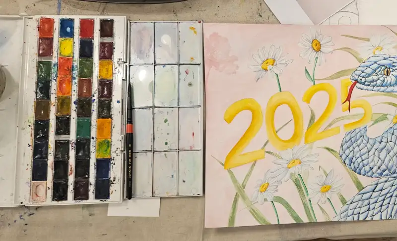 드로잉로그,수채화뱀,2025,청사의해