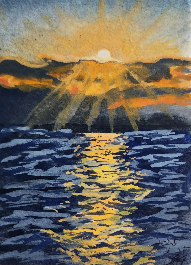 화방넷드로잉로그,드로잉로그,일출,과슈,까렌다쉬과슈,수채화