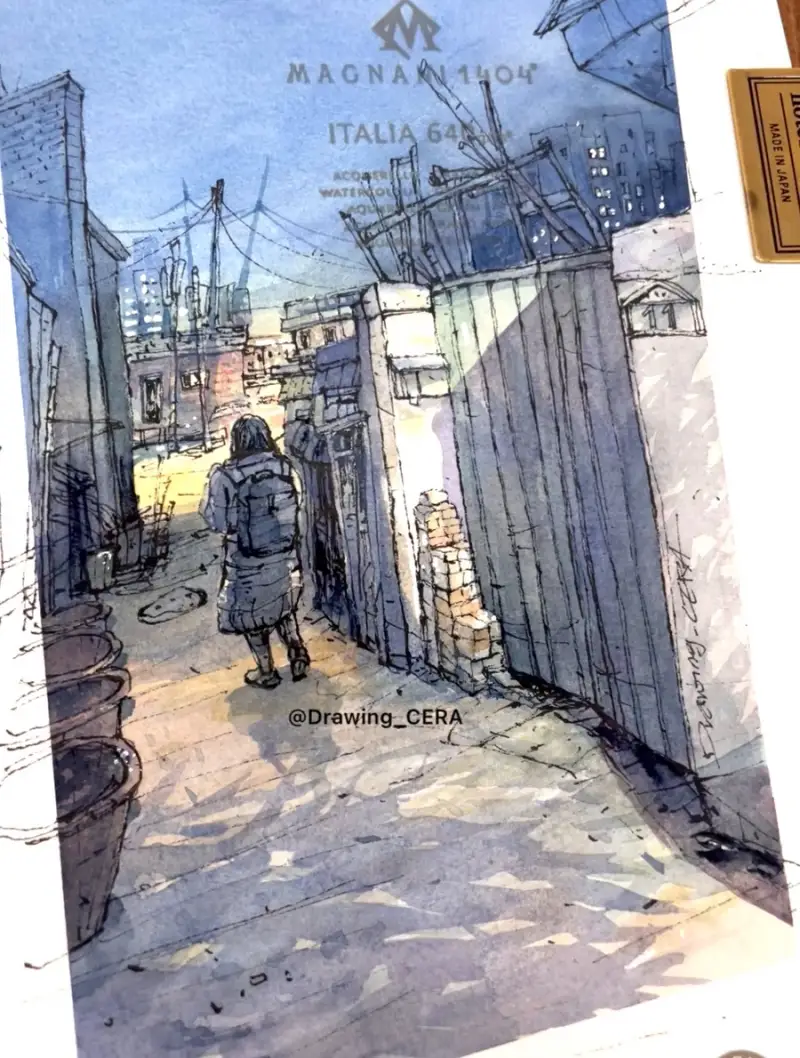 펜일러스트,펜드로잉,골목드로잉,담채화,동양화물감,길상봉채,길상,봉채,봉채물감