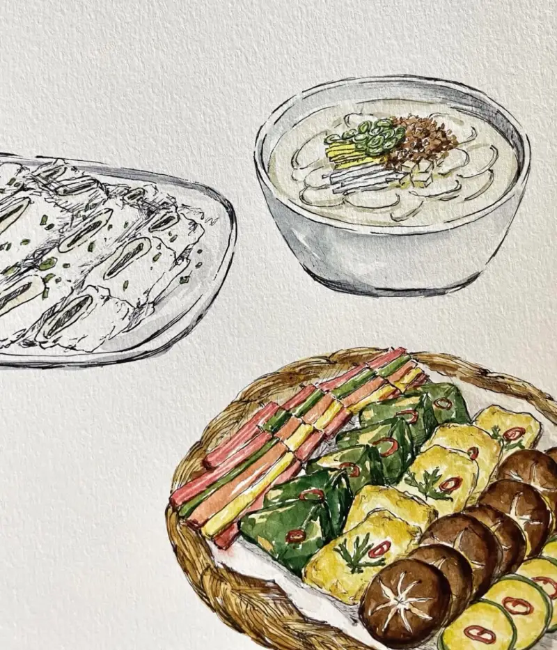 설음식,삼색전,드로잉로그,화방넷드로잉로그챌린지