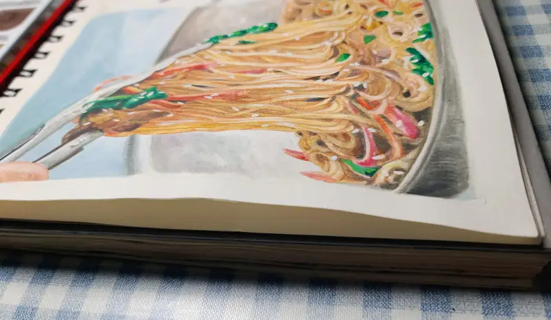 화방넷드로잉로그,잡채,설날음식,수채화,고체물감,과슈,까렌다쉬과슈,그림챌린지