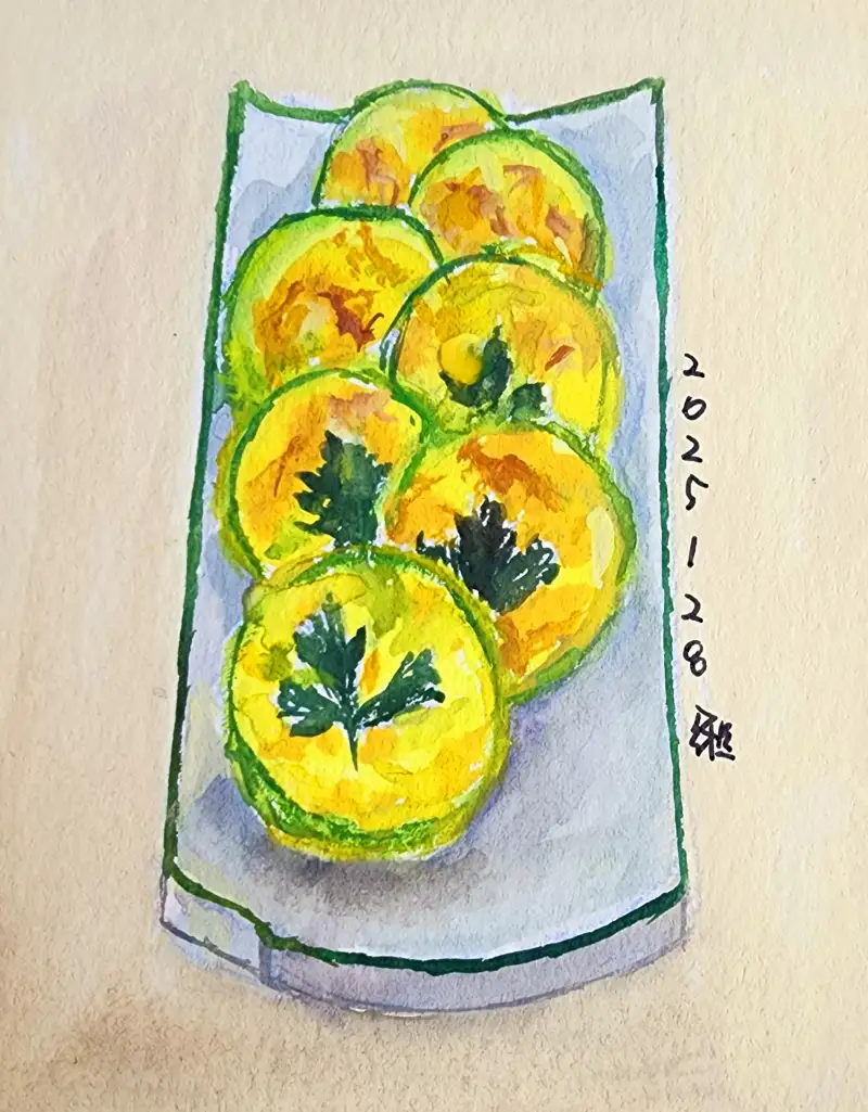 드로잉로그,화방넷드로잉로그,설날음식,호박전,과슈,미젤로과슈