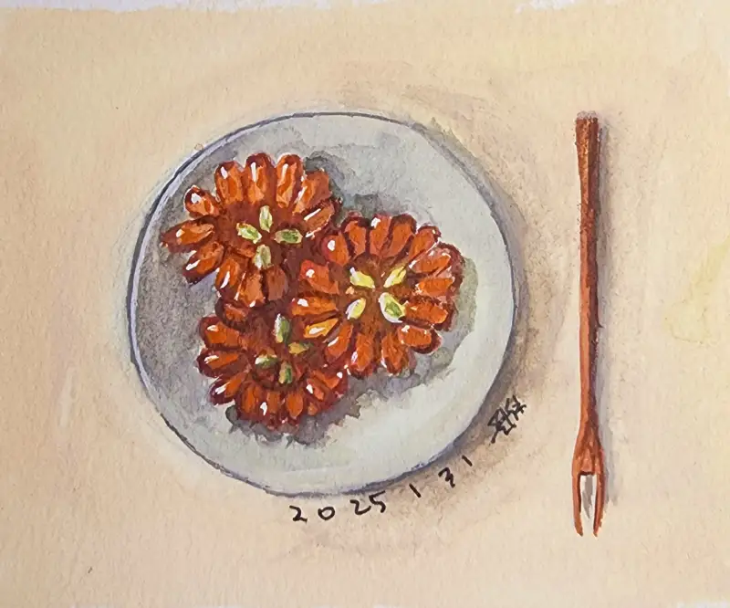 드로잉로그,화방넷드로잉로그,설날음식,약과,미젤로과슈,과슈