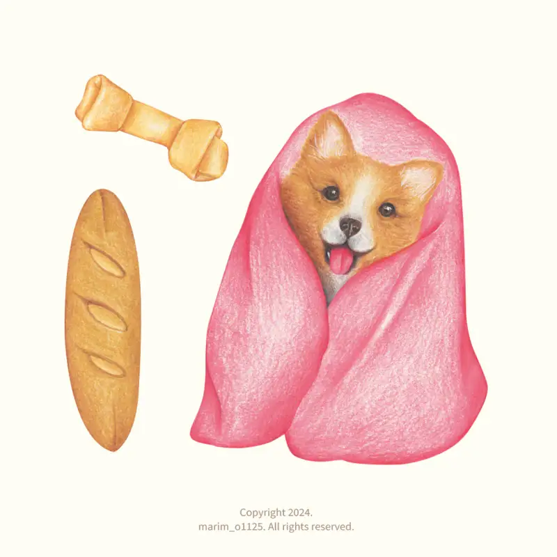 반려동물,강아지,빵,개,dog,프리즈마색연필,프리즈마72색,일러스트레이터,마리모,드로잉로그,드로잉로그5기